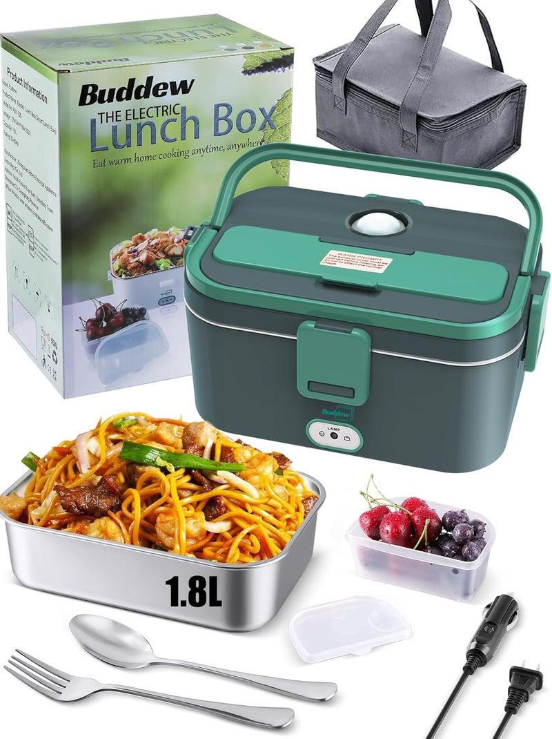 Buddew Electric Lunch Box for Adults, 80W Heated Lunch Box 1.8L Stainless Steel Portable Food Warmer,12/24/110V Lonchera Electrica Portatil for Travel & Work, Loncheras para Hombres de Trabajo - Image 1